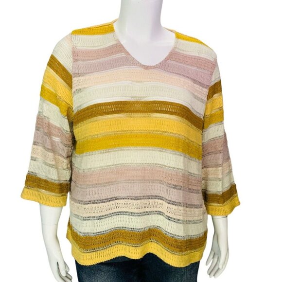 Soft Surroundings Womens Open Knit Marrakesh Pullover Gold Stripe Plus Size 1X - Picture 2 of 13
